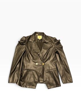 Metallic Olive Faux Leather Blazer with Gold Buttons,SZ MEDUIM,pre-owned